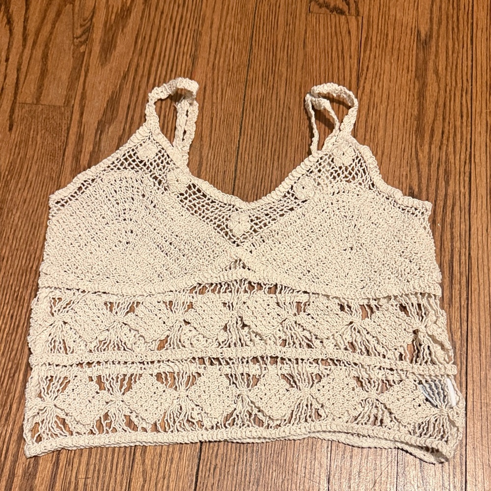 Crochet Knit Cream Tank Top